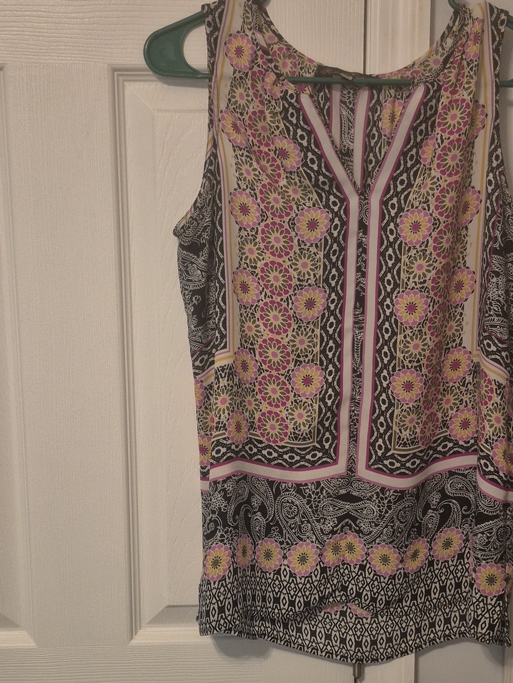 Rose & Olive Black Tank Top with Pink Floral Accents